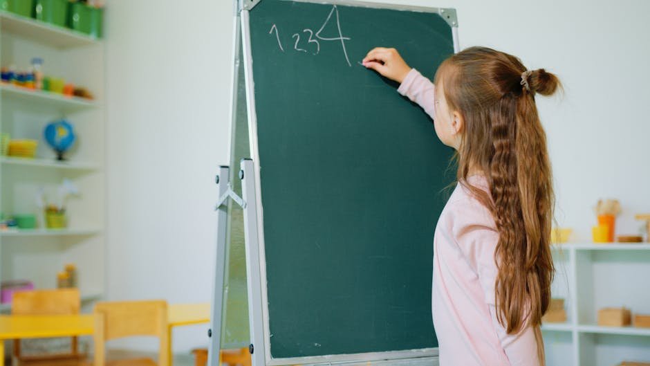 Child learning 4 for math learning
