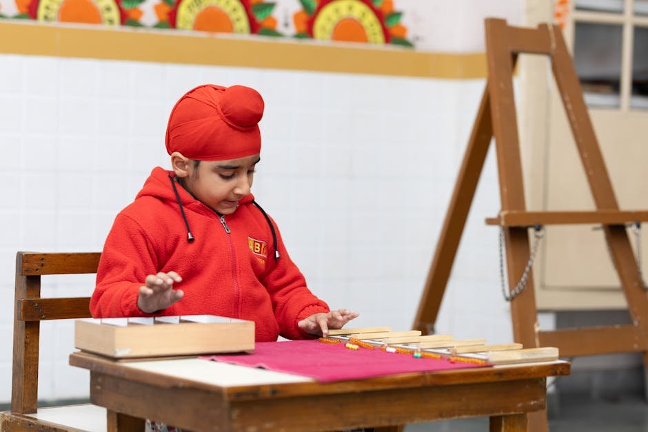 Child learning 7 for math learning
