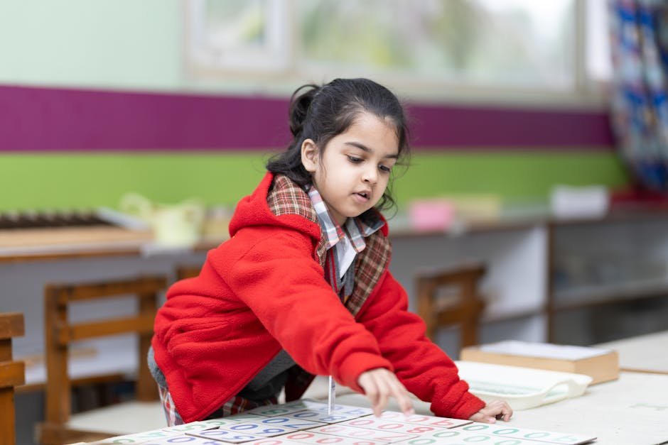 Child learning 9 for math learning