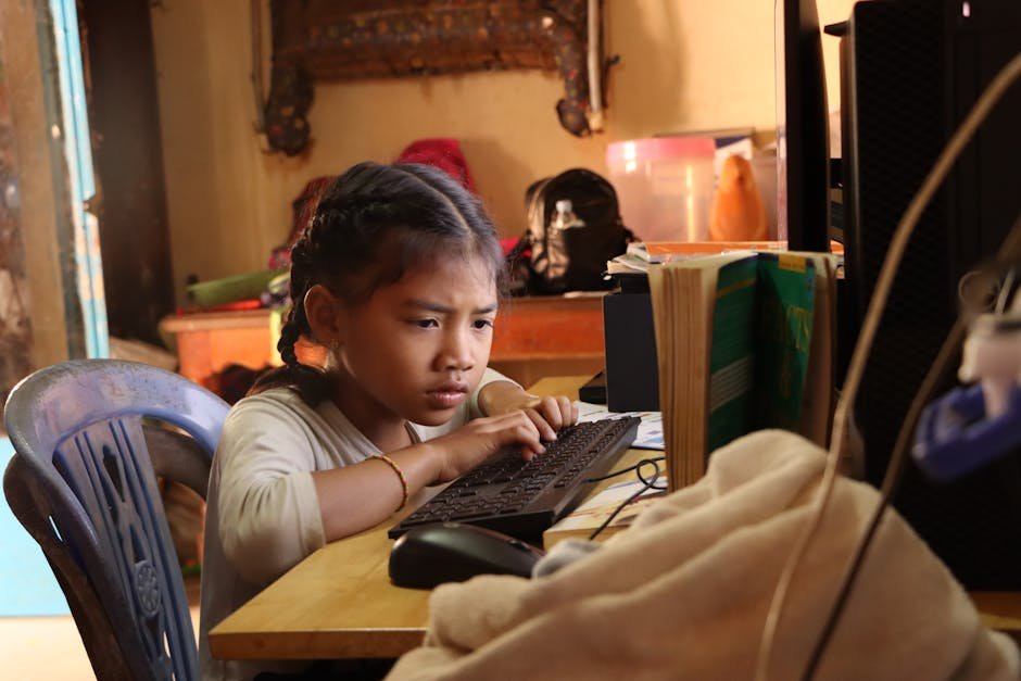Child using computer for math learning