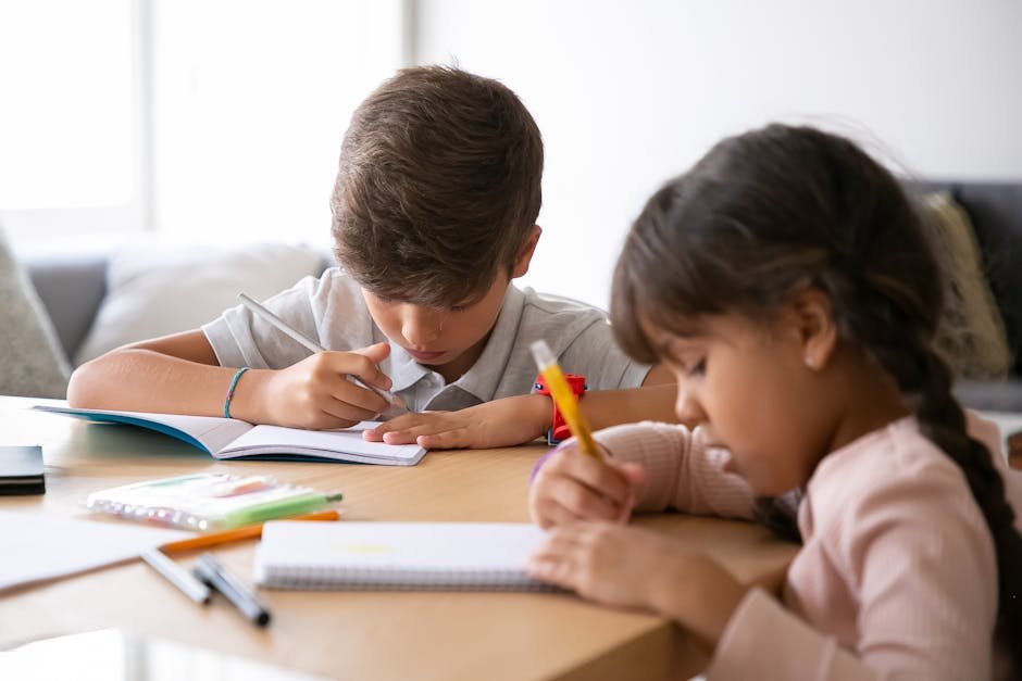 Summer kids studying for math learning