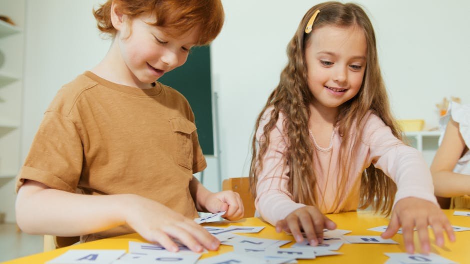 Kids using flashcards for math learning