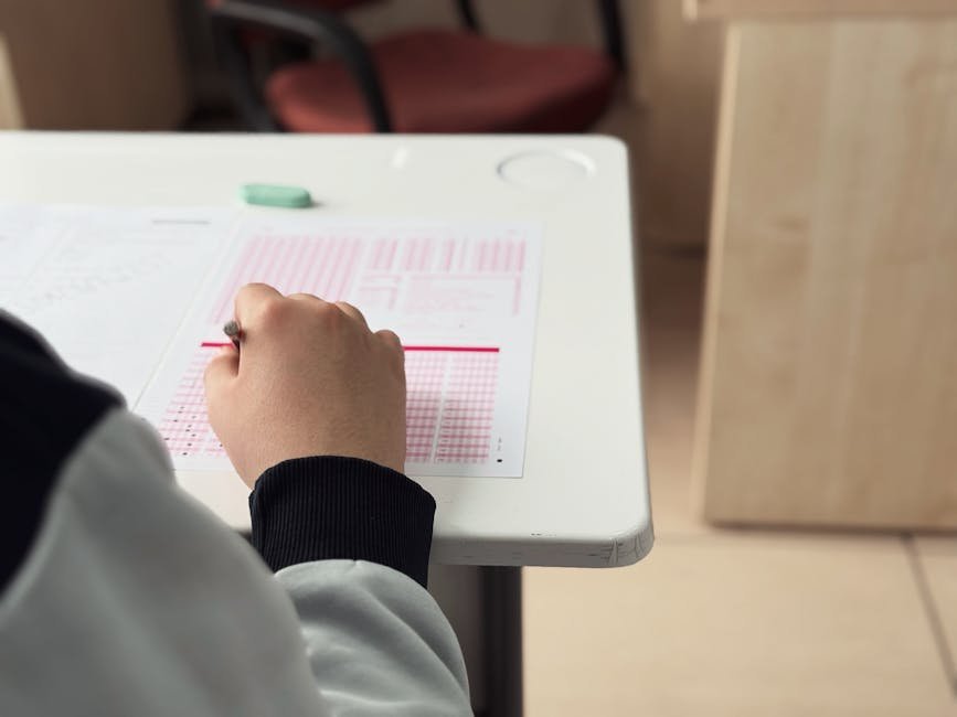Child preparing test for math learning
