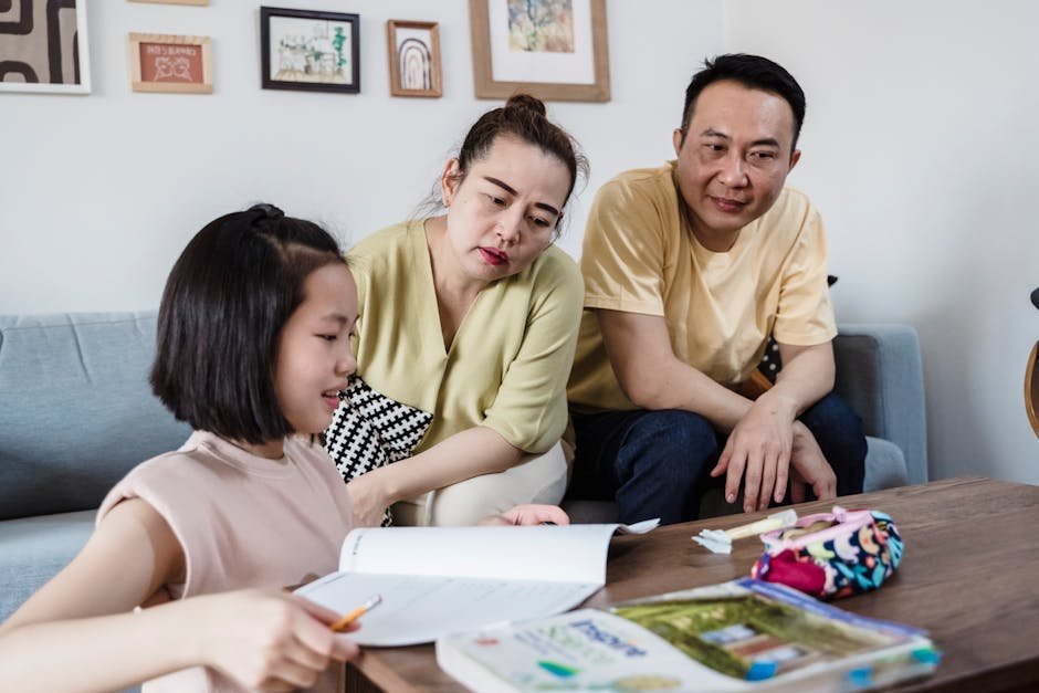 Parents helping homework for math learning